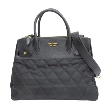 黑色 防刮牛皮 帆布 兩用包【PRADA 普拉達】 1BA079