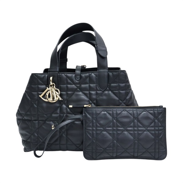 黑色 Macrocannage 羊皮 Toujours 中型 手提包【Dior 迪奧】 M2821OSNW_M900