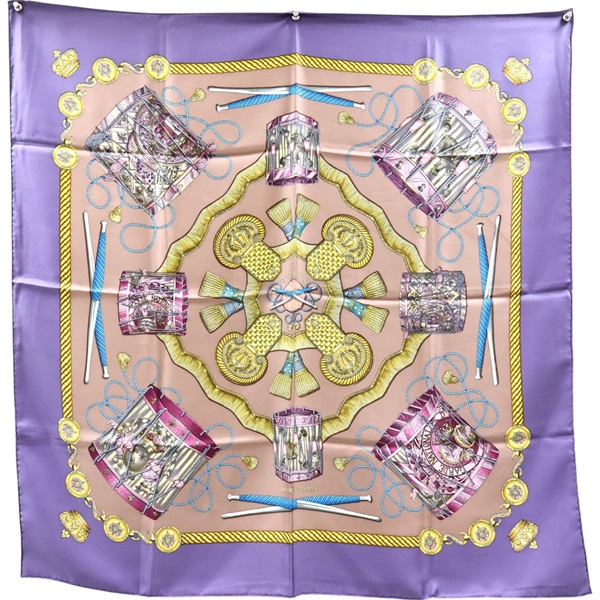 紫色 Les Tambours 絲綢 絲巾 90x90【HERMES 愛馬仕】