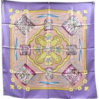 紫色 Les Tambours 絲綢 絲巾 90x90【HERMES 愛馬仕】