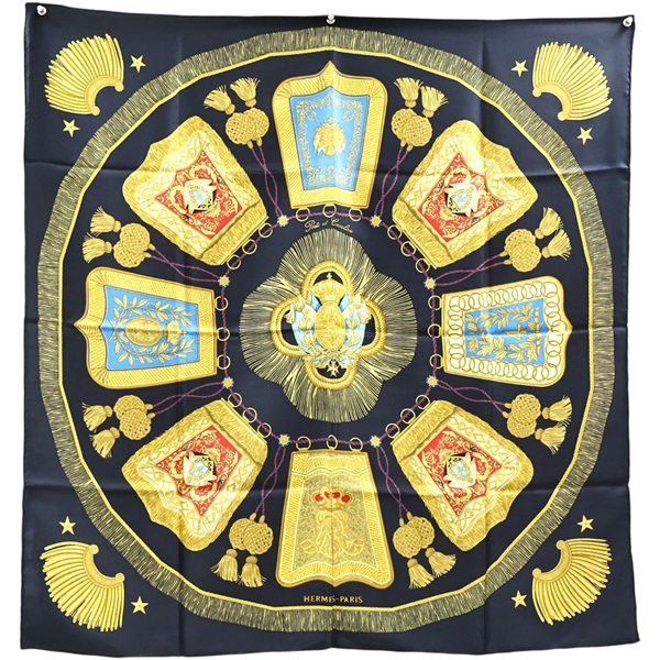 黑色 Poste et Cavalerie 絲綢 絲巾 90x90【HERMES 愛馬仕】