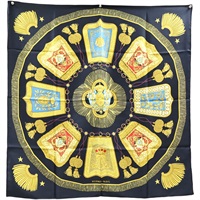 黑色 Poste et Cavalerie 絲綢 絲巾 90x90【HERMES 愛馬仕】