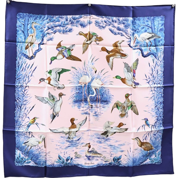 藍色 Halte en Camargue 絲綢 絲巾 90x90【HERMES 愛馬仕】