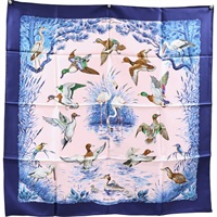 藍色 Halte en Camargue 絲綢 絲巾 90x90【HERMES 愛馬仕】