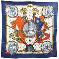 藍色 Napoleon 絲綢 絲巾 90x90【HERMES 愛馬仕】