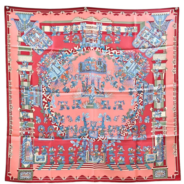 紅色 Astres et Soleils 絲綢 絲巾 90x90【HERMES 愛馬仕】