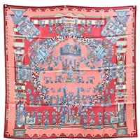 紅色 Astres et Soleils 絲綢 絲巾 90x90【HERMES 愛馬仕】