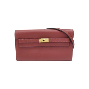 暗紅色 Evercolor牛皮 Kelly To Go Wallet 肩背包 W刻 金釦【HERMES 愛馬仕】 H084169CC