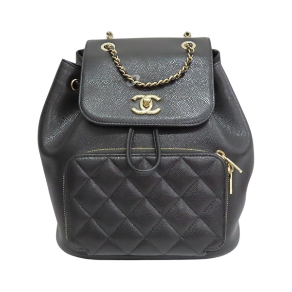 黑色牛皮 Business Affinity 後背包 金釦【CHANEL 香奈兒】 A93748