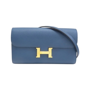 普魯士藍色 Epsom牛皮 Constance To Go Wallet 肩背包 W刻 金釦【HERMES 愛馬仕】