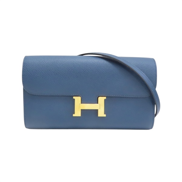 普魯士藍色 Epsom牛皮 Constance To Go Wallet 肩背包 W刻 金釦【HERMES 愛馬仕】