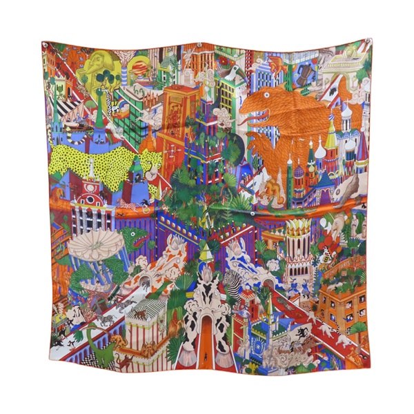 多色 絲綢 Animapolis 方巾 90x90【HERMES 愛馬仕】