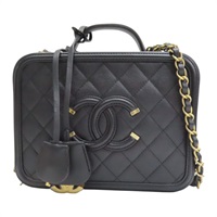 黑色 格紋 荔枝牛皮 CC Filigree Vanity Case 化妝包 兩用包【CHANEL 香奈兒】 A93343