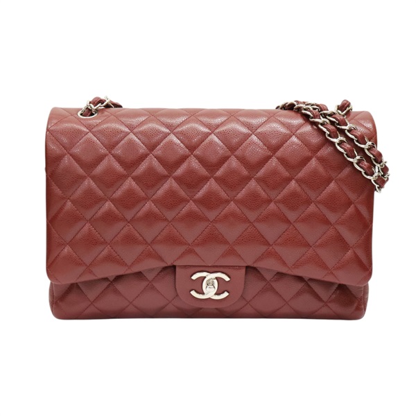 紅色 菱格紋 荔枝牛皮 CoCo 34 鍊帶肩背包 銀釦【CHANEL 香奈兒】 A58601