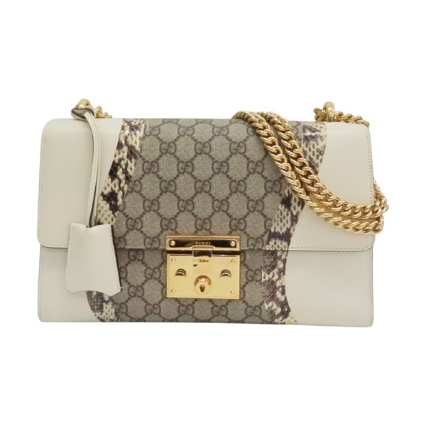 白色 GG Supreme帆布 蛇皮 Padlock 肩背包【GUCCI 古馳】 432679