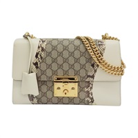 白色 GG Supreme帆布 蛇皮 Padlock 肩背包【GUCCI 古馳】 432679