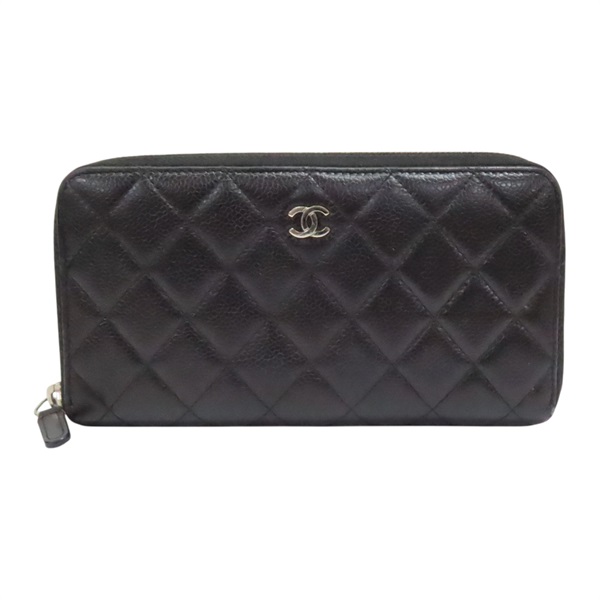 黑色 荔枝紋 牛皮 拉鏈長夾 A50097 (無卡)【CHANEL 香奈兒】 A50097