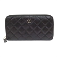 黑色 荔枝紋 牛皮 拉鏈長夾 A50097 (無卡)【CHANEL 香奈兒】 A50097