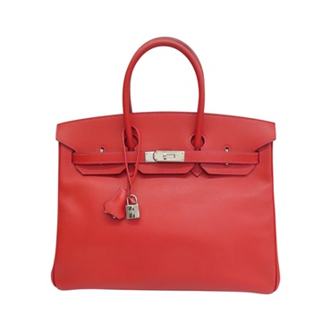 艷紅色 Courchevel牛皮 Birkin 35 柏金包 手提包 口I刻 銀扣【HERMES 愛馬仕】