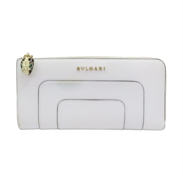 白色 牛皮 Serpenti 拉鏈長夾 36477【BVLGARI 寶格麗】 36477