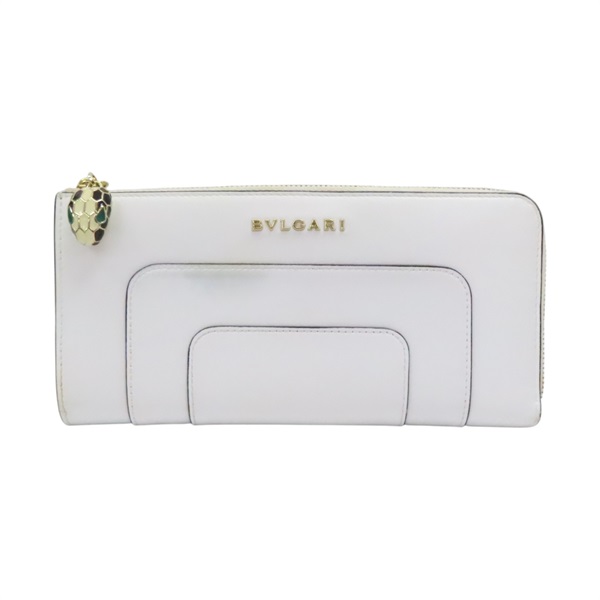 白色 牛皮 Serpenti 拉鏈長夾 36477【BVLGARI 寶格麗】 36477