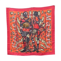 黑/橘/紅色 絲綢 Monsieur et Madame方巾 90x90【HERMES 愛馬仕】