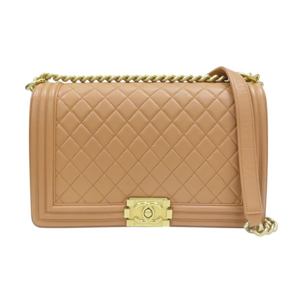 奶茶色 菱格紋 羊皮 BOY 28 鍊帶肩背包 金釦【CHANEL 香奈兒】 A92193