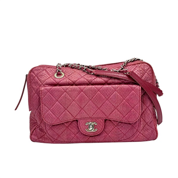 粉色 蛇皮 鏈帶 相機包 肩背包 (無卡)【CHANEL 香奈兒】