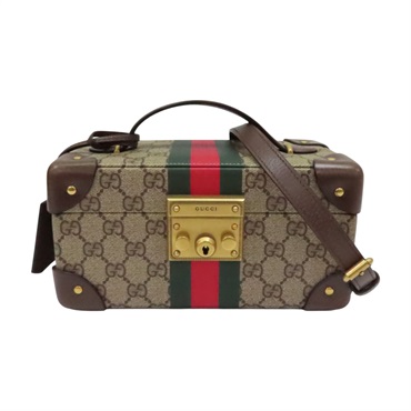 烏木色 GG Supreme 塗層帆布 Savoy 手錶盒 (附背帶)【GUCCI 古馳】 722189