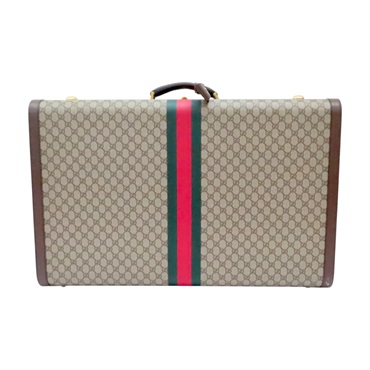 棕色 緹花帆布 牛皮 Savoy maxi 手提行李箱【GUCCI 古馳】 722177