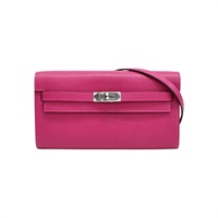 粉紅玫瑰墨西哥色 Chevre山羊皮 Kelly To Go Wallet 肩背包 B刻 銀釦【HERMES 愛馬仕】