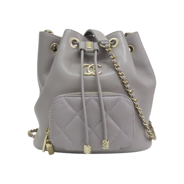 灰色 亮面牛皮 水桶包 肩背包 金扣【CHANEL 香奈兒】 AS2353