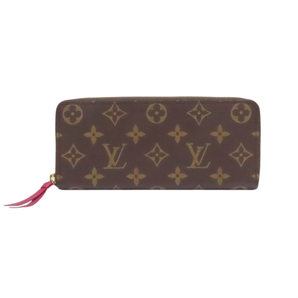 棕色 原花 PVC塗層帆布 桃紅色 Clemence 拉鍊長夾【LOUIS VUITTON LV 路易威登】 M60742
