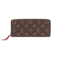 棕色 原花 PVC塗層帆布 桃紅色 Clemence 拉鍊長夾【LOUIS VUITTON LV 路易威登】 M60742