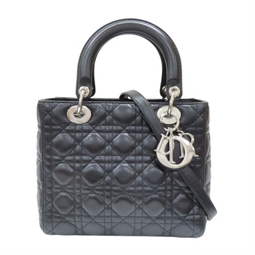 黑色 籐格紋 羊皮 Lady Dior 中型包 兩用包【Dior 迪奧】
