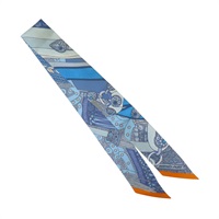 藍色 絲綢 Selle de Dignitaire Plumetis Twilly 絲巾【HERMES 愛馬仕】