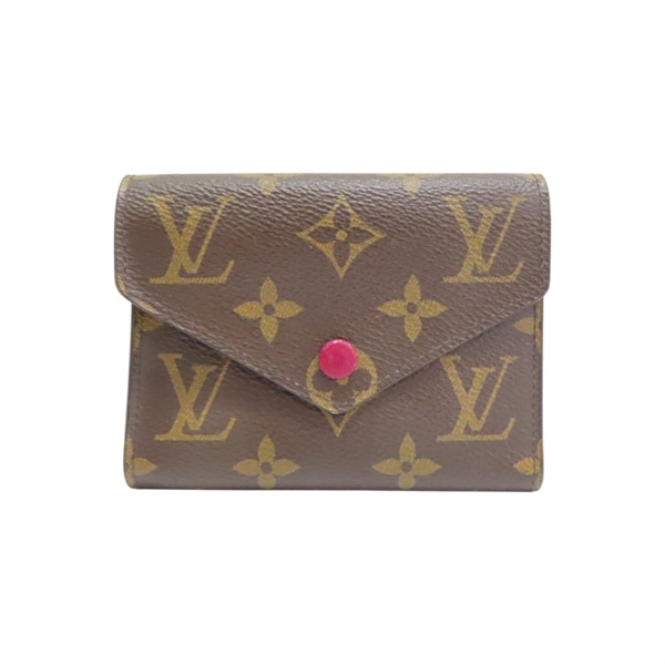 棕/紫紅色 原花帆布 Victorine 三折短夾【LOUIS VUITTON LV 路易威登】 M41938