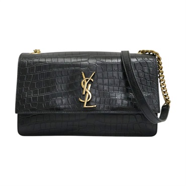 黑色 皮革壓紋 Sunset 鏈條肩背包【SAINT LAURENT YSL 聖羅蘭】 515823