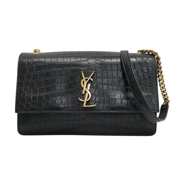 黑色 皮革壓紋 Sunset 鏈條肩背包【SAINT LAURENT YSL 聖羅蘭】 515823