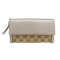 灰色牛皮 棕色帆布 扣式長夾【GUCCI 古馳】