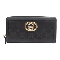 黑色 壓紋牛皮 拉鍊長夾【GUCCI 古馳】 308012