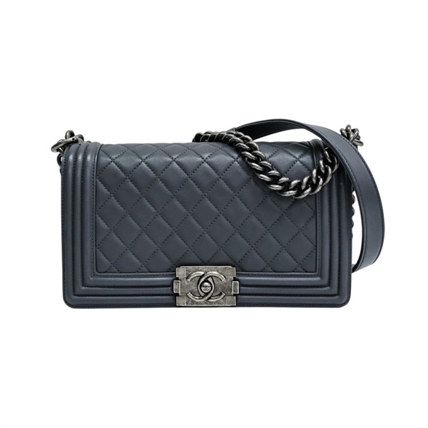 灰色 羊皮 Boy25 銀釦 鍊帶肩背包【CHANEL 香奈兒】 A67086