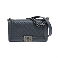 灰色 羊皮 Boy25 銀釦 鍊帶肩背包【CHANEL 香奈兒】 A67086