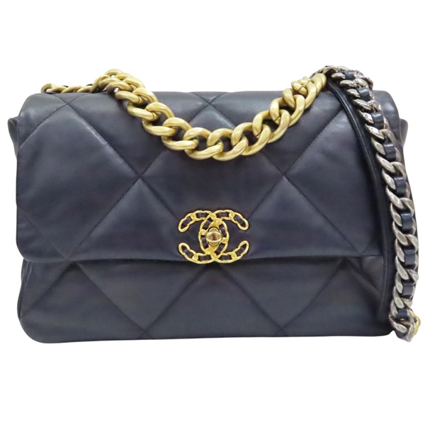 藍色 羊皮 19口蓋包 鍊帶肩背包【CHANEL 香奈兒】 AS1161