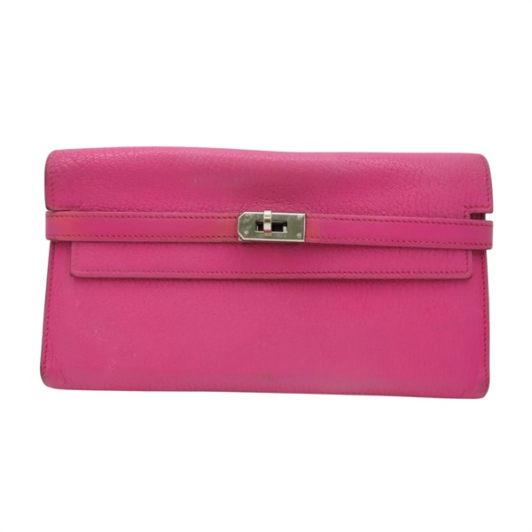 粉色 Chevre山羊皮 Kelly 長夾 □M刻 銀扣【HERMES 愛馬仕】