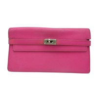 粉色 Chevre山羊皮 Kelly 長夾 □M刻 銀扣【HERMES 愛馬仕】