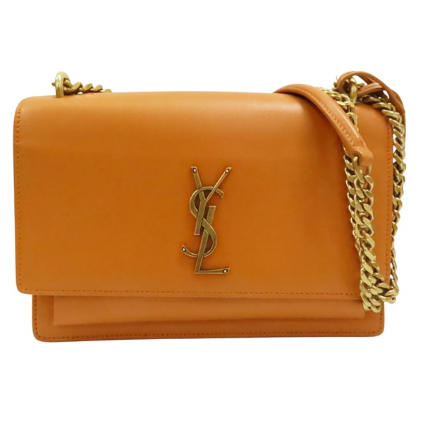 焦糖色 牛皮 SUNSET 中型 鏈帶肩背包 金釦【SAINT LAURENT 聖羅蘭】 442906