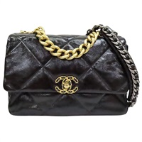 黑色 漆皮皮革 19 口蓋包 鍊帶肩背包【CHANEL 香奈兒】 AS1161
