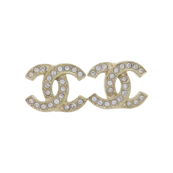 鍍金 水鑽 雙c 耳環【CHANEL 香奈兒】