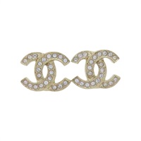 鍍金 水鑽 雙c 耳環【CHANEL 香奈兒】